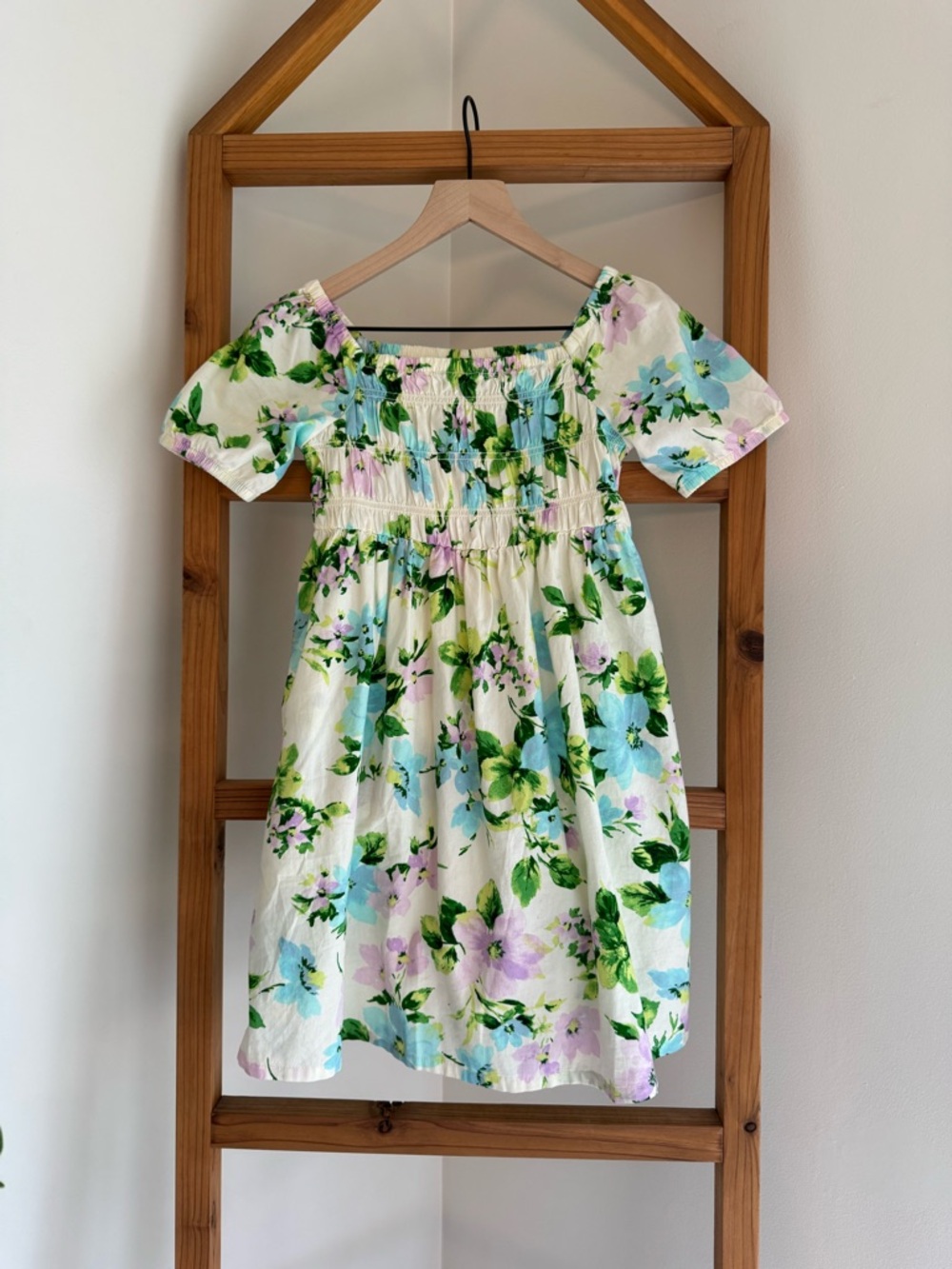 Old Navy White Dress with Blue, Green & Purple Floral Print